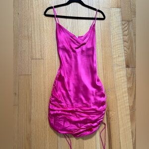 Aritzia wilfred pink ruched slip dress with adjustable straps